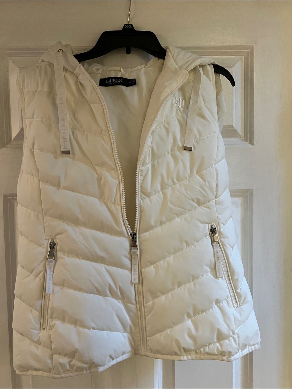Lauren Ralph Lauren Cream-White Quilted Hooded Puffer Vest